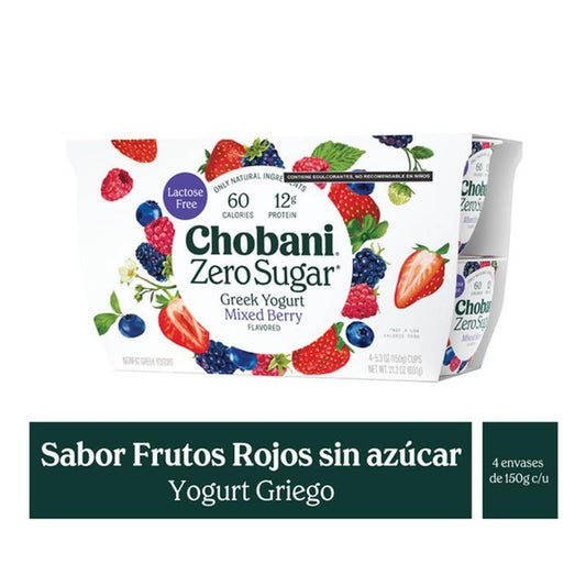 Chobani Zero Sugar Mixed Berry Greek Yogurt - 4 Pack (5.3 oz Cups)
