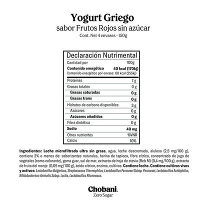 Chobani Zero Sugar Mixed Berry Greek Yogurt - 4 Pack (5.3 oz Cups)