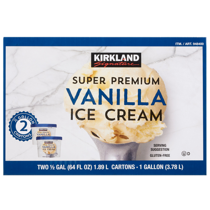 Kirkland Signature Super Premium Ice Cream, Vanilla, Half Gallon, 2 ct
