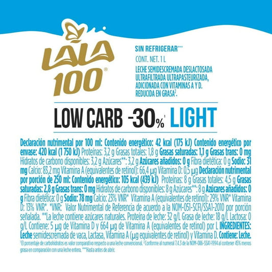 Lala Lactose-Free Light Milk 100 +Low Carb (12-pack, 1 L each)