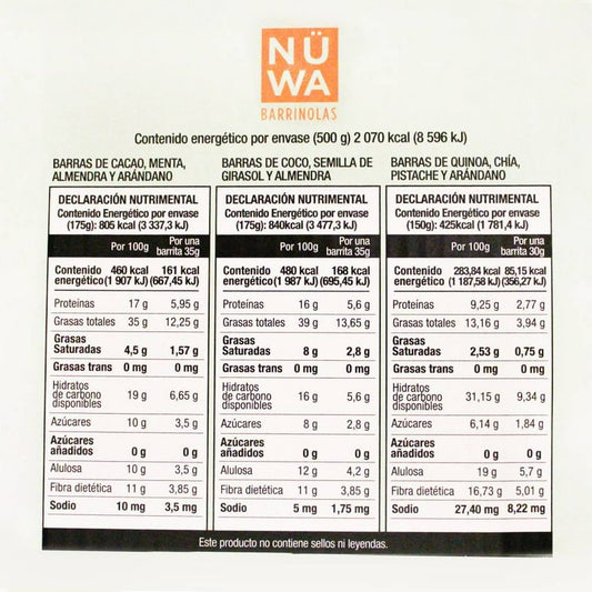 Nüwa Barrinolas Keto Mix Bars (Cocoa, Coconut, and Quinoa), 15-count