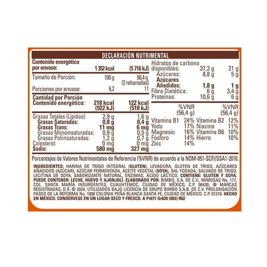 Bimbo Whole Wheat Sandwich Bread (or Loaf) 2/610gr