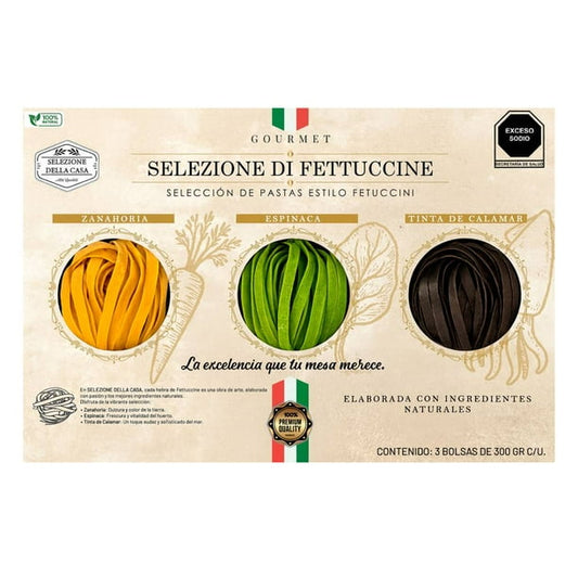 Selezione Della Casa Pasta Selection: Carrot, Spinach, and Squid Ink Fettuccine – 3 pieces (300 g each)