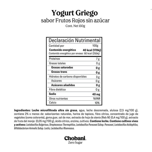 Chobani Zero Sugar Mixed Berry Greek Yogurt - 150g (5.3 oz)