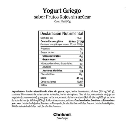 Chobani Zero Sugar Mixed Berry Greek Yogurt - 150g (5.3 oz)