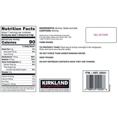 Kirkland Signature Farm-Raised Raw Shrimp, Tail-On, 21-25-count per Pound, 2 lbs