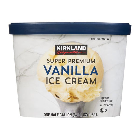 Kirkland Signature Super Premium Ice Cream, Vanilla, Half Gallon, 2 ct