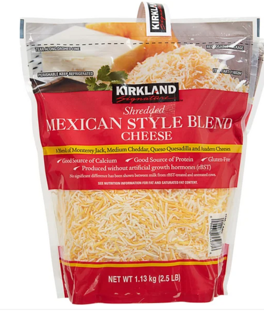 Kirkland Signature Shredded Mexican Style Blend Cheese, 2.5 lbs, 2-count