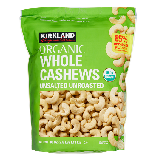 Kirkland Signature Organic Whole Cashews, Unsalted, Unroasted, 40 oz